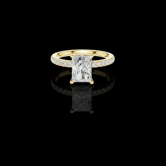 3.00 CT Stunning Radiant Lab Grown Diamond Ring with Pave Set Band and Marquise Cut Accents