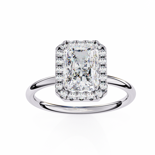 Radiant Cut Halo Lab Diamond Engagement Ring with Slim Solitaire Band - view 4