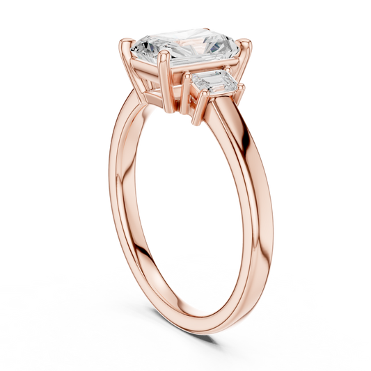 Radiant Cut Lab Diamond Ring with Baguette Side Stones - view 4