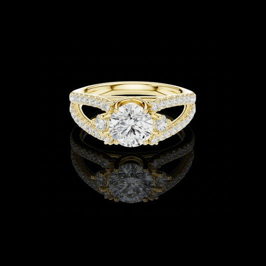 1.16 CT Supreme Luxury Split-Shank Round Cut Lab Diamond Ring with Pave Accents