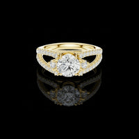 2.00 CT Supreme Luxury Split-Shank Round Cut Lab Diamond Ring with Pave Accents