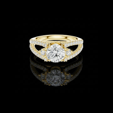 2.00 CT Supreme Luxury Split-Shank Round Cut Lab Diamond Ring with Pave Accents