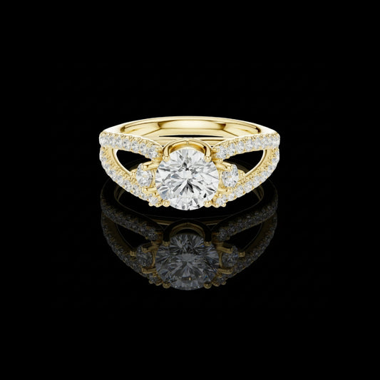 2.00 CT Supreme Luxury Split-Shank Round Cut Lab Diamond Ring with Pave Accents