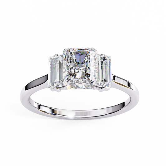 Radiant Cut Moissanite Engagement Ring With Baguette Side Stone - view 4