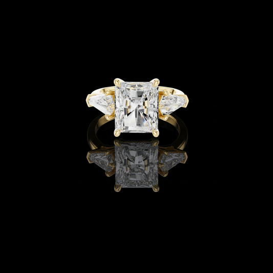 5.90 CT Exquisite Radiant Cut Lab Grown Diamond Three Stone Ring with Kite Shape Side Stones