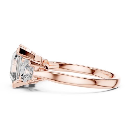 Asscher Cut Three Stone Ring with Radiant Side Stones - view 4