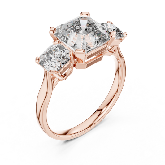 Asscher Cut Three Stone Ring with Radiant Side Stones - view 3