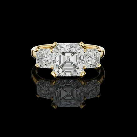 Asscher Cut Three Stone Lab Diamond Engagement Ring
