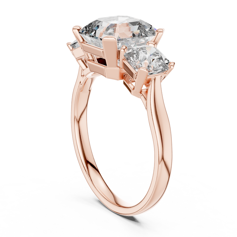 Asscher Cut Lab Diamond Three Stone Engagement Ring with Radiant Side Stones - view 2
