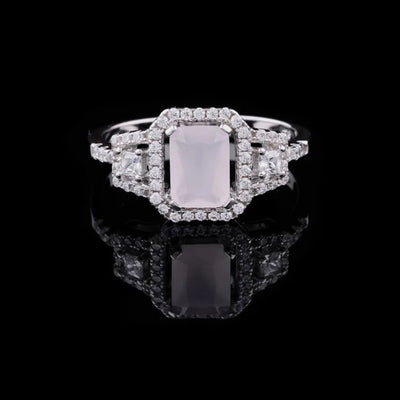 Emerald Cut Roseave Band Halo Lab Diamond Ring with Split Shank