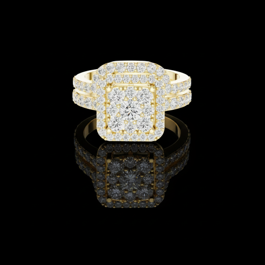 0.24 CT Luxury Radiant Round Moissanite Diamond Cluster Double Row of Pave Set Halo Ring For Her