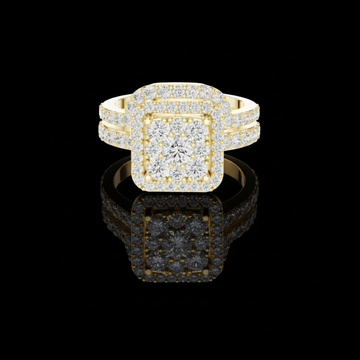 2.20 TWC Luxury Radiant Round Lab Grown Diamond Cluster Double Row of Pave Set Halo Ring For Her