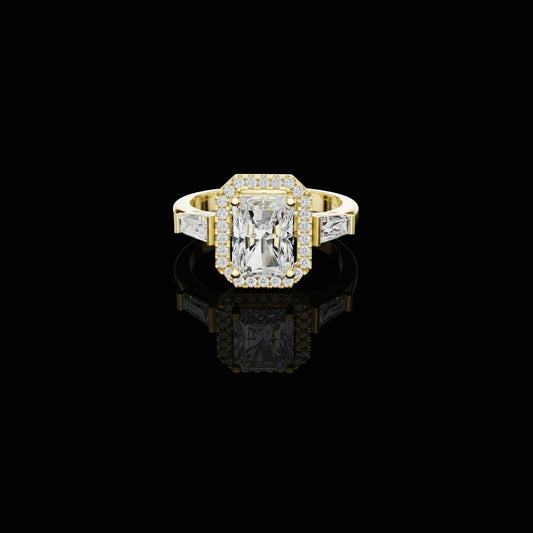 2.00 CT Iconic Lab Grown Radiant Cut Halo Baguette Side Diamonds Prestige Engagement Ring