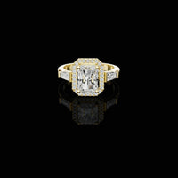 2.00 CT Iconic Moissanite Radiant Cut Halo Baguette Side Diamonds Prestige Engagement Ring