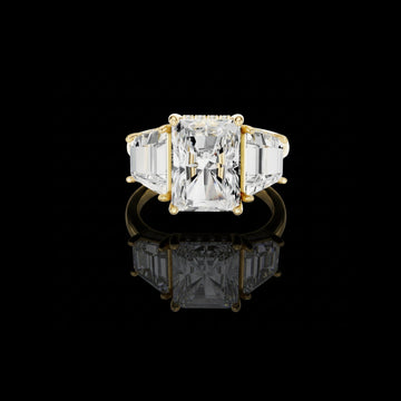 3.50 CT Bliss Radiant Cut Moissanite Three Stone Bold Centerpiece with Tapered Side Stones Ring