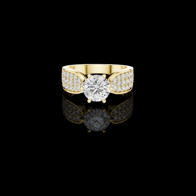 Round Brilliant Lab Grown Diamond Ring With Wide Pave Shoulder Band