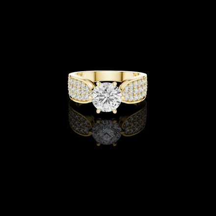 Round Brilliant Lab Grown Diamond Ring With Wide Pave Shoulder Band