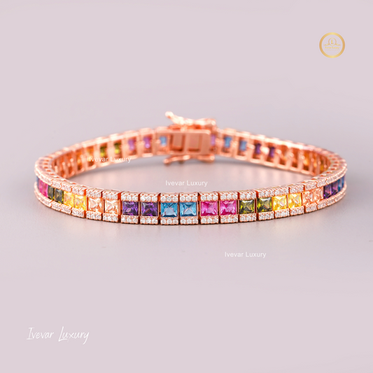 Luxury rainbow sapphire adjustable bracelet by Ivevar