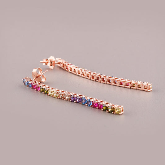 Rainbow Sapphire Diamond Linear Drop Earrings - view 4