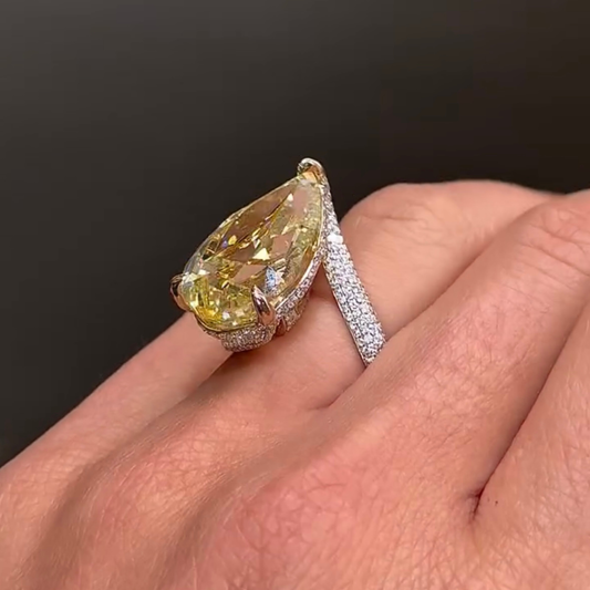 Fancy Vivid Yellow Pear Cut Lab Diamond Engagement Ring - view 3