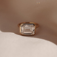 4.00 TCW Imperial Emerald Cut Bezel Moissanite Diamond Solitaire Ring with Clean Architectural Lines in Gold