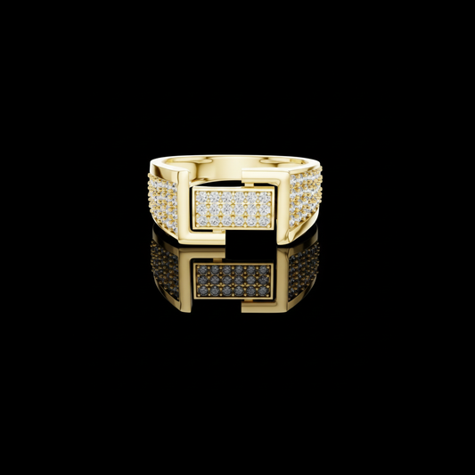 0.79 TCW Geometric Round Lab Grown Diamond with Rectangular Pave Set Panels Statement Band Luxury Fine Jewelry