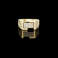 0.79 TCW Geometric Round Moissanite Diamond with Rectangular Pave Set Panels Statement Band Luxury Fine Jewelry