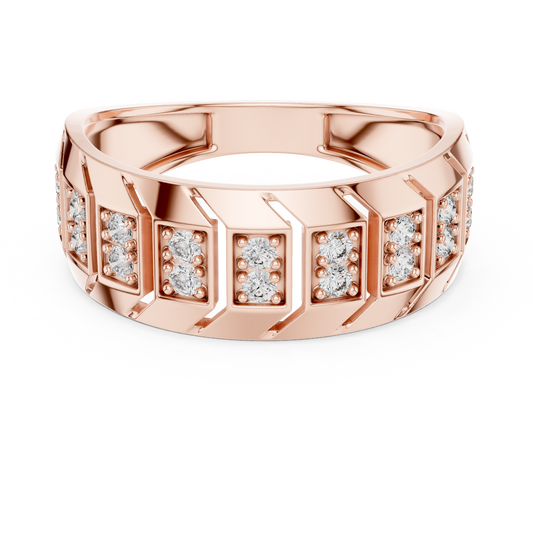 0.32 TCW Classic Geometric Panel Design with Multi Row Pave Set Moissanite Diamond Statement Wedding Ring
