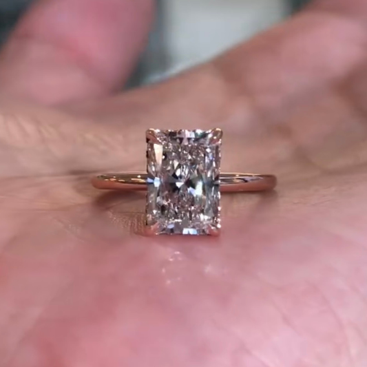 1.50 CT Sparkling Radiant Cut Moissanite Diamond Solitaire Ring in Rose Gold