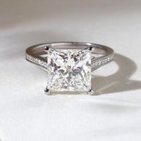 Princess Cut Moissanite Diamond Pave Cathedral Engagement Ring