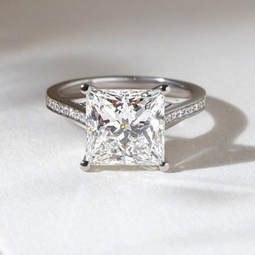 Princess Cut Moissanite Diamond Pave Cathedral Engagement Ring