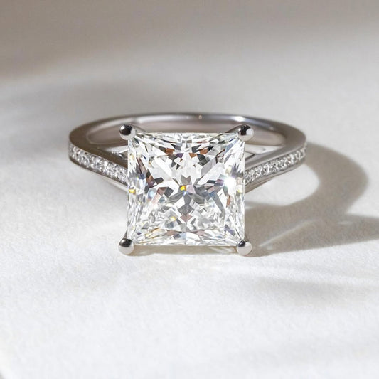 Princess Cut Lab Diamond Pave Cathedral Engagement Ring