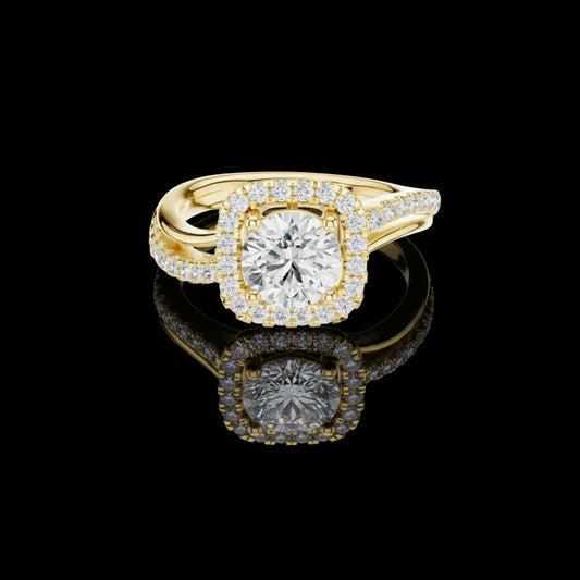 1.16 CT Shimmering Halo Round Cut Moissanite Grown Diamond Ring with Pave Split Band For Stillness Love