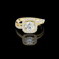 2.5 CT Shimmering Halo Round Cut Moissanite Diamond Ring with Pave Split Band For Stillness Love