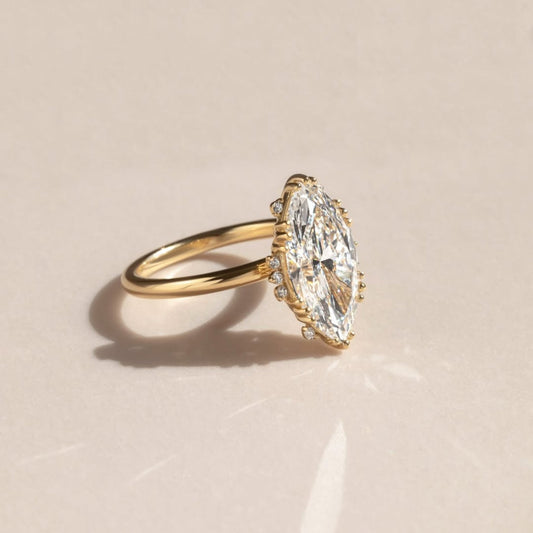 Marquise Cut Lab Diamond Halo Engagement Ring - view 3