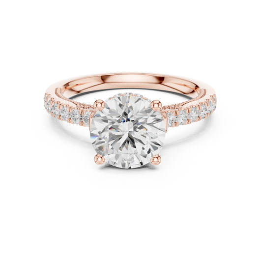 2.00 CT Brillixa Round Brilliant Lab Grown Diamond Ring with Sparkling Pave Band For Birthday Gift