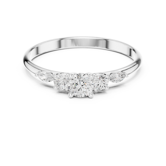 Minimalist Round Cut Moissanite Wedding Band With Sidestone - view 3