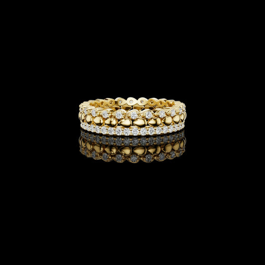 0.67 TCW Regal Bead Lab Grown Round Diamond Eternity Gold Band with High-Polish Spheres and Pavé Detailing