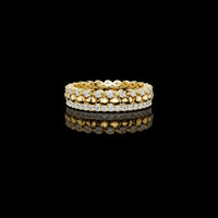1.00 TCW Regal Bead Moissanite Round Diamond Eternity Gold Band with High-Polish Spheres and Pavé Detailing