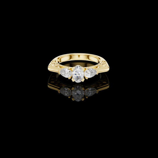 1.50 CT Regal Bloom Oval Cut Lab Grown Diamond Ring with Pear Accents and Ornamental