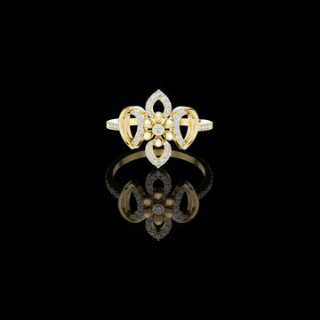 0.50 TCW Iconic Moissanite Round Cut Floral Diamond Ring with Symmetrical Petal Design