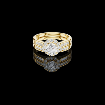 1.00 CT Regal Crest Double Band Halo Moissanite Diamond Ring with Pavé Accents