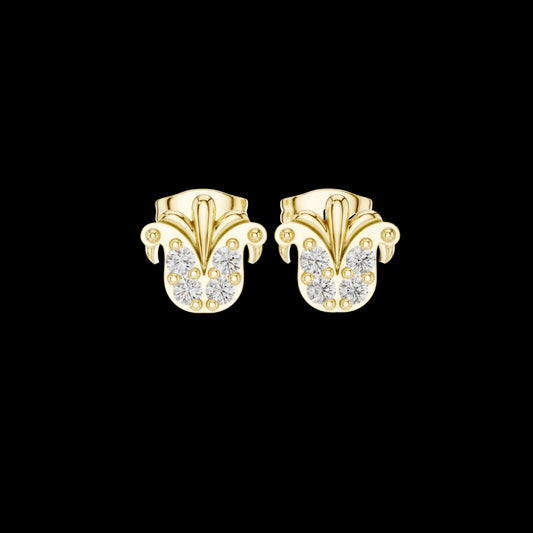 0.28 TCW Regal Fan Moissanite Diamond Quartet Stud Earrings with Sculpted Crest Design