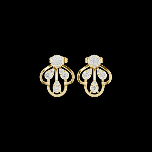 0.55 TCW Regal Drop Motif Cluster Stud Moissanite Earrings with Sculpted Gold Framework For Birthday Gift