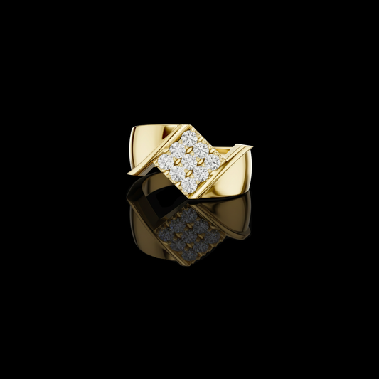 0.45 TCW Regal Matrix Statement Ring with Pavé Round Moissanite Diamond Cluster