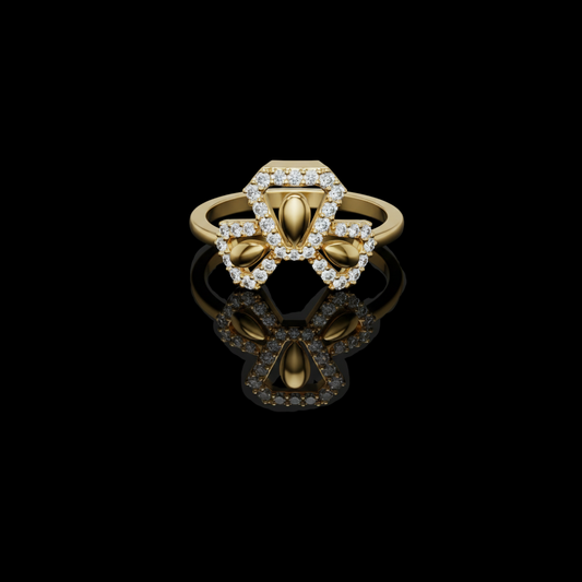 0.40 TCW Regal Trinity Ring with Pavé Lab Grown Diamond Halo Statement of Balance & Elegance