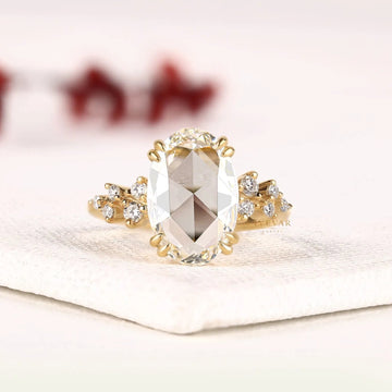 Oval Rose Cut Cluster Lab Grown Diamond Engagement Ring