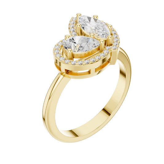 Marquise & Pear Cut Toi Et Moi Halo Lab Diamond Ring - view 4