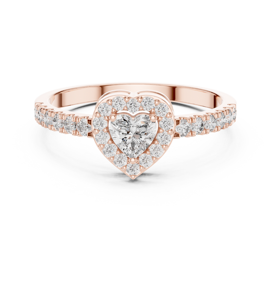 0.23 CT Romantic Heart Cut Lab Grown Diamond Halo Ring with Pave Set Accents For Fiancé