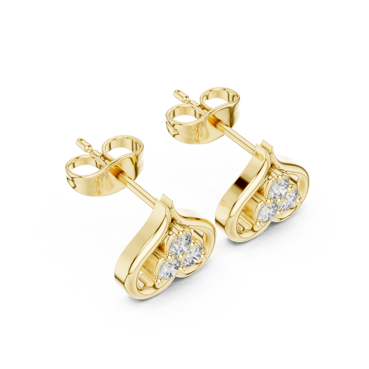 Clover Motif Round Earrings Three Stone Open Loop Heart Studs - view 4